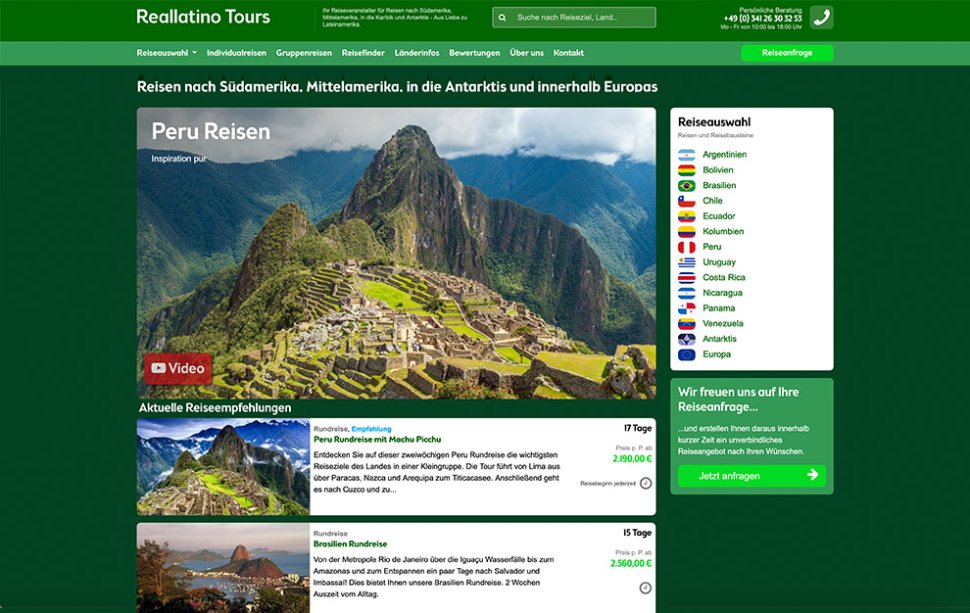 Screenshot Referenzprojekt Reallatino-Tours.com